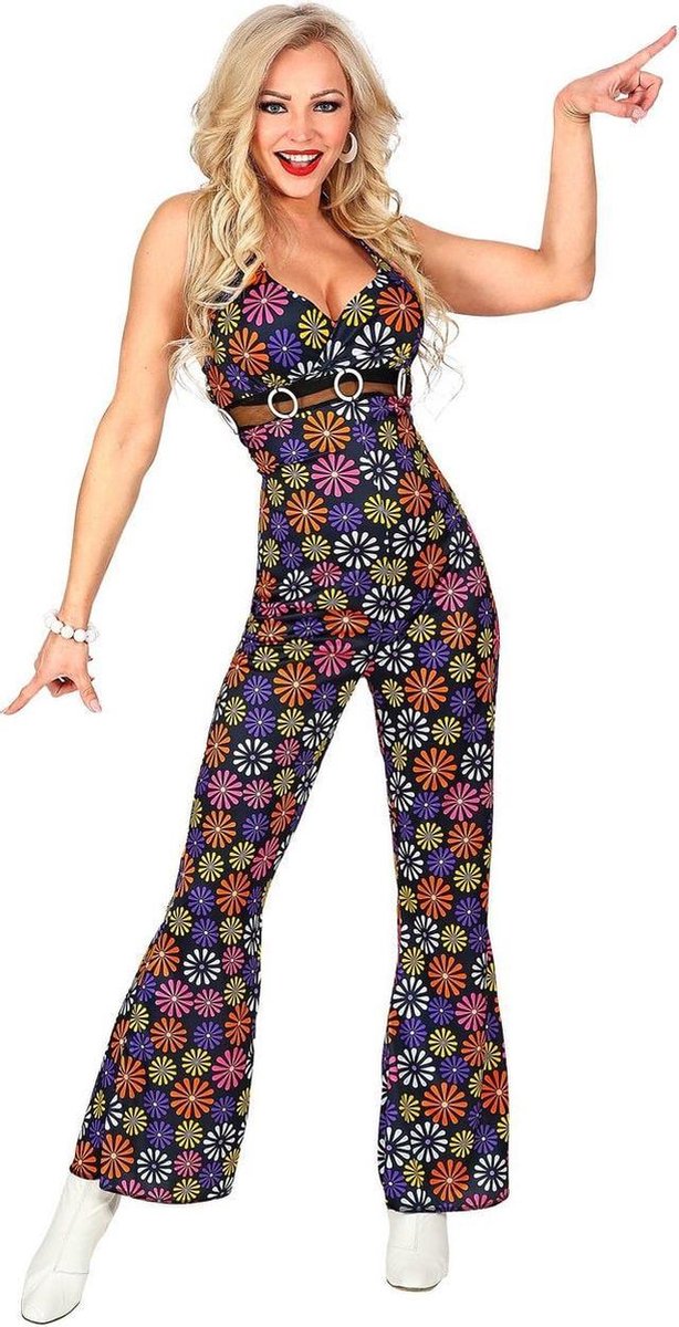 Hippie Kostuum | Overal Bloemen Flower Power Hippie Jumpsuit | Vrouw | Small | Carnaval kostuum | Verkleedkleding